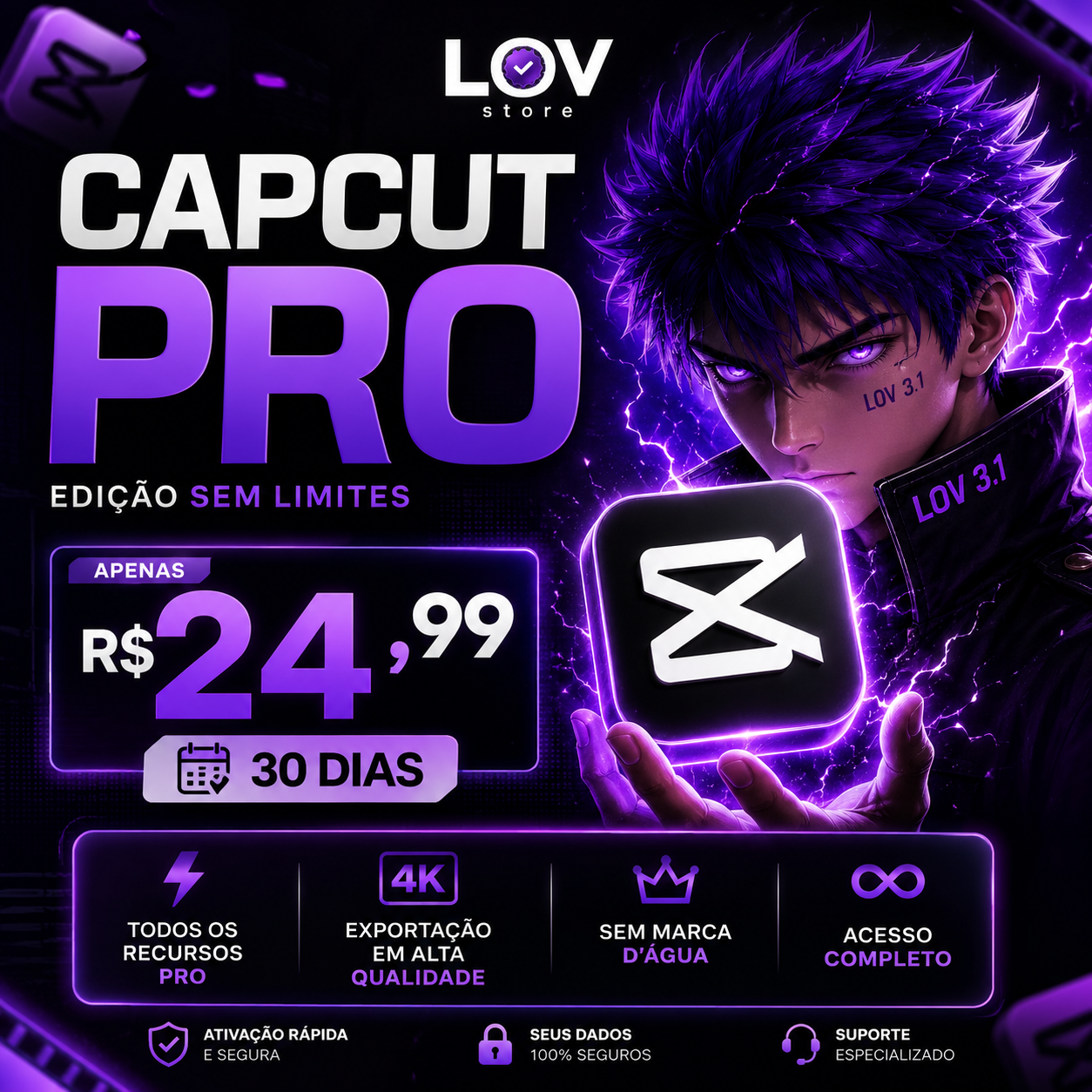 CAPCUT PRO — EDIÇÃO SEM LIMITES (30 DIAS)